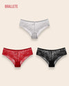 Panty Con Encaje Cintura Alta Corsica - Compra 2 y Lleva 3 Blanco + Rojo + Negro Panties