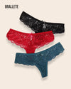Panty Con Encaje Cintura Baja Mykonos - Kit 3 Piezas Negro + Rojo + Azul Panties