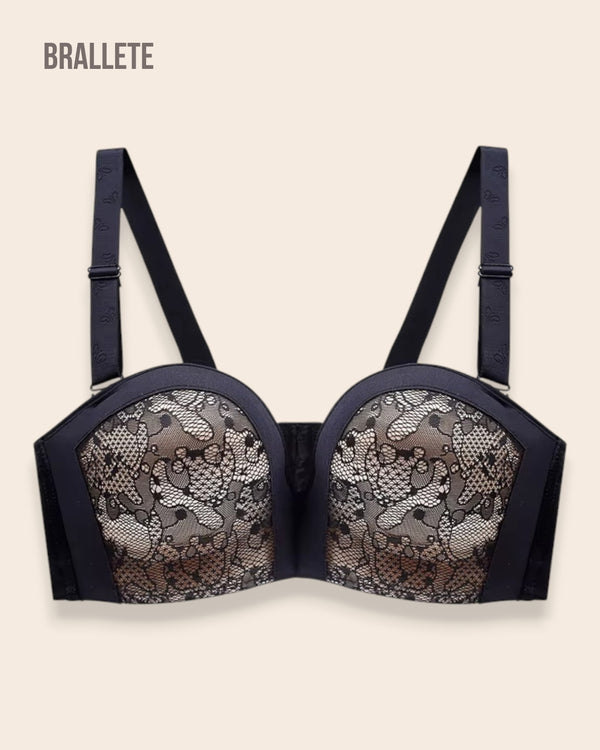 Brasier Balconette con Tirantes Removibles y Con Relleno - Brallete Negro Brasier Balconette
