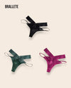 Panty Con Encaje Cintura Baja Capri - Kit 3 Piezas Negro + Verde + Rosa Panties