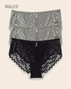 Panty Con Encaje Cintura Regular Santorini - Kit 3 Piezas 2x Gris + Negro Panties