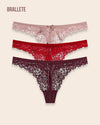 Panty Con Encaje Cintura Baja Violet - Kit 3 Piezas Rosa + Rojo + Vino Panties