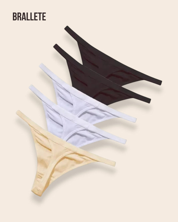 Panty Sin Costuras Cintura Baja Daisy - Kit 5 Piezas 2x Negro + 2x Blanco + Nude Panties