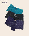 Panty Con Encaje Cintura Regular Camellia - Kit 3 Piezas Negro + Azul Claro + Azul Panties