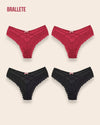 Panty Con Encaje Cintura Regular Florence - Kit 4 Piezas 2x Rojo + 2x Negro Panties