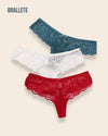 Panty Con Encaje Cintura Baja Mykonos - Kit 3 Piezas Azul + Blanco + Rojo Panties