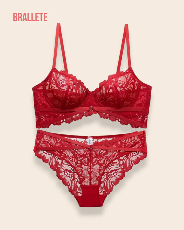 Conjunto Lencería Sin Relleno Rosalina - Brallete Rojo Conjunto de Lencería