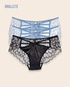 Panty Con Encaje Cintura Regular Verona - Kit 3 Piezas 2x Azul + Rosa Panties