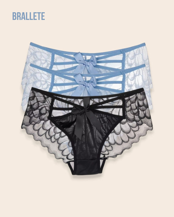 Panty Con Encaje Cintura Regular Verona - Kit 3 Piezas 2x Azul + Rosa Panties