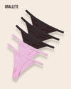 Panty Sin Costuras Cintura Baja Daisy - Kit 5 Piezas 3x Negro + 2x Rosa Panties