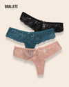 Panty Con Encaje Cintura Baja Mykonos - Kit 3 Piezas Negro + Azul + Rosa Panties