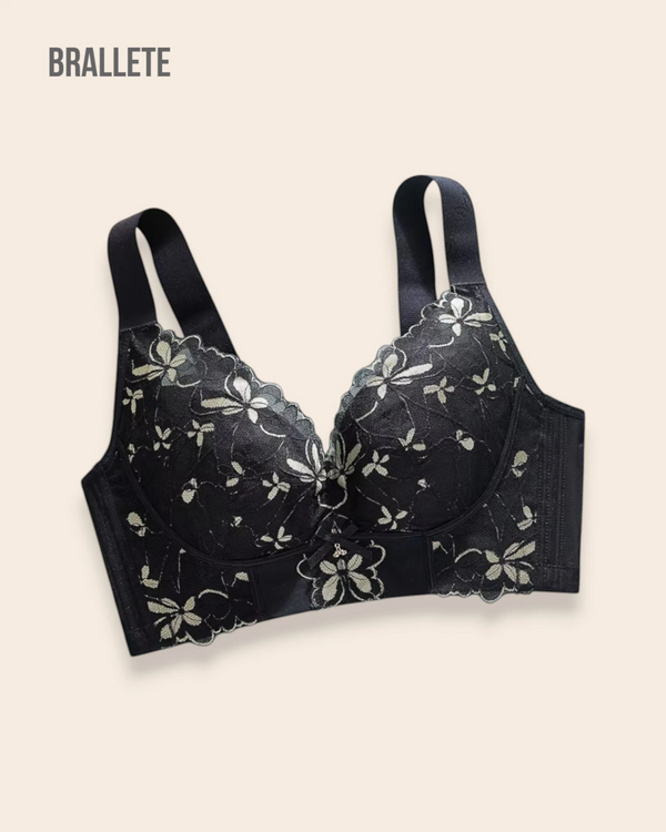 Brasier Longline de Encaje con Relleno Fino y Alto Soporte – Brallete Negro Brasier Longline