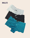 Panty Con Encaje Cintura Regular Camellia - Kit 3 Piezas Negro + Blanco + Azul Claro Panties