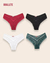 Panty Con Encaje Cintura Regular Florence - Kit 4 Piezas Rojo + Negro + Blanco + Verde Panties