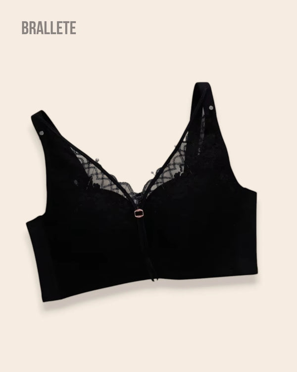 Brasier Longline de Encaje con Relleno Fino Lirio – ¡Compra 1 y Llévate 2! Negro Brasier Longline