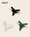 Panty Con Encaje Cintura Baja Capri - Kit 3 Piezas Negro + Blanco+ Verde Panties