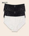 Panty Con Encaje Cintura Regular Santorini - Kit 3 Piezas 2x Negro + Blanco Panties
