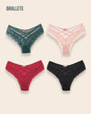 Panty Con Encaje Cintura Regular Florence - Kit 4 Piezas Verde + Rosa + Rojo + Negro Panties