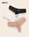 Panty Con Encaje Cintura Baja Mykonos - Kit 3 Piezas Negro + Blanco + Rosa Panties