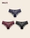 Panty Con Encaje Cintura Alta Corsica - Compra 2 y Lleva 3 Azul + Vino + Negro Panties