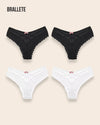 Panty Con Encaje Cintura Regular Florence - Kit 4 Piezas 2x Negro + 2x Blanco Panties