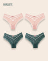 Panty Con Encaje Cintura Regular Florence - Kit 4 Piezas 2x Rosa + 2x Verde Panties