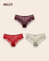Panty Con Encaje Cintura Alta Corsica - Compra 2 y Lleva 3 Vino + Rojo + Verde Panties