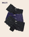 Panty Con Encaje Cintura Regular Camellia - Kit 3 Piezas 2x Negro + Azul Panties