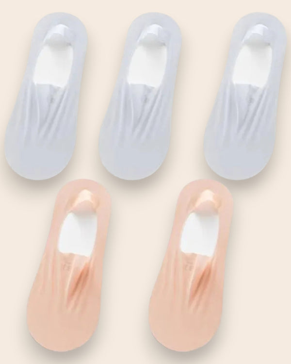 Calcetines Invisibles con Silicona Brallete - Kit de 5 Pares 3 Gris 2 Naranja del 3 al 8 Calcetines