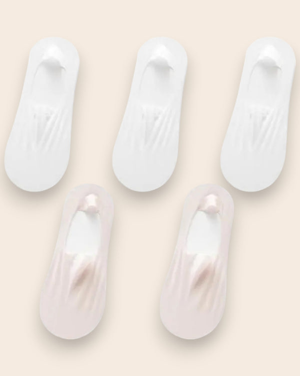 Calcetines Invisibles con Silicona Brallete - Kit de 5 Pares 3 Blancas 2 Rosas del 3 al 8 Calcetines