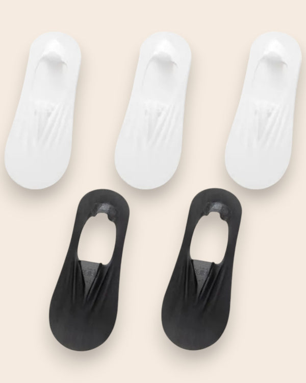 Calcetines Invisibles con Silicona Brallete - Kit de 5 Pares 3 Blancas 2 Negras del 3 al 8 Calcetines
