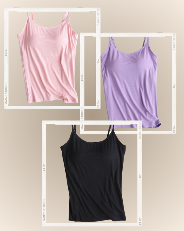 Regata con Brasier Integrado Summer Cami - Compra 1 y Llévate 3 Rosa + Lila + Negra Regata