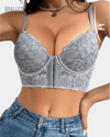 Brasier Push-Up Longline de Encaje con Fecho Frontal – ¡Compra 1 y Lleva 2! Gris+Blanco Brasier Longline