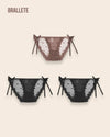 Panty Con Encaje Cintura Regular Seychelles - Kit 3 Piezas 2x Negro + Marrón Panties