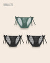 Panty Con Encaje Cintura Regular Seychelles - Kit 3 Piezas 2x Negro + Verde Panties