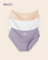 Panty Sin Costuras Cintura Baja Lily - Kit 3 Piezas Blanco + Nude + Lila Panties