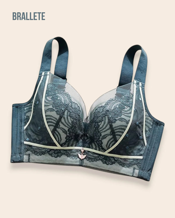 Brasier Longline Sin Varillas con Encaje y Copas Sin Relleno Azucena - Brallete Azul Brasier Longline