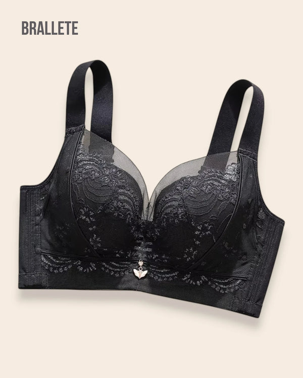 Brasier Longline Sin Varillas con Encaje y Copas Sin Relleno Azucena - Brallete Negro Brasier Longline